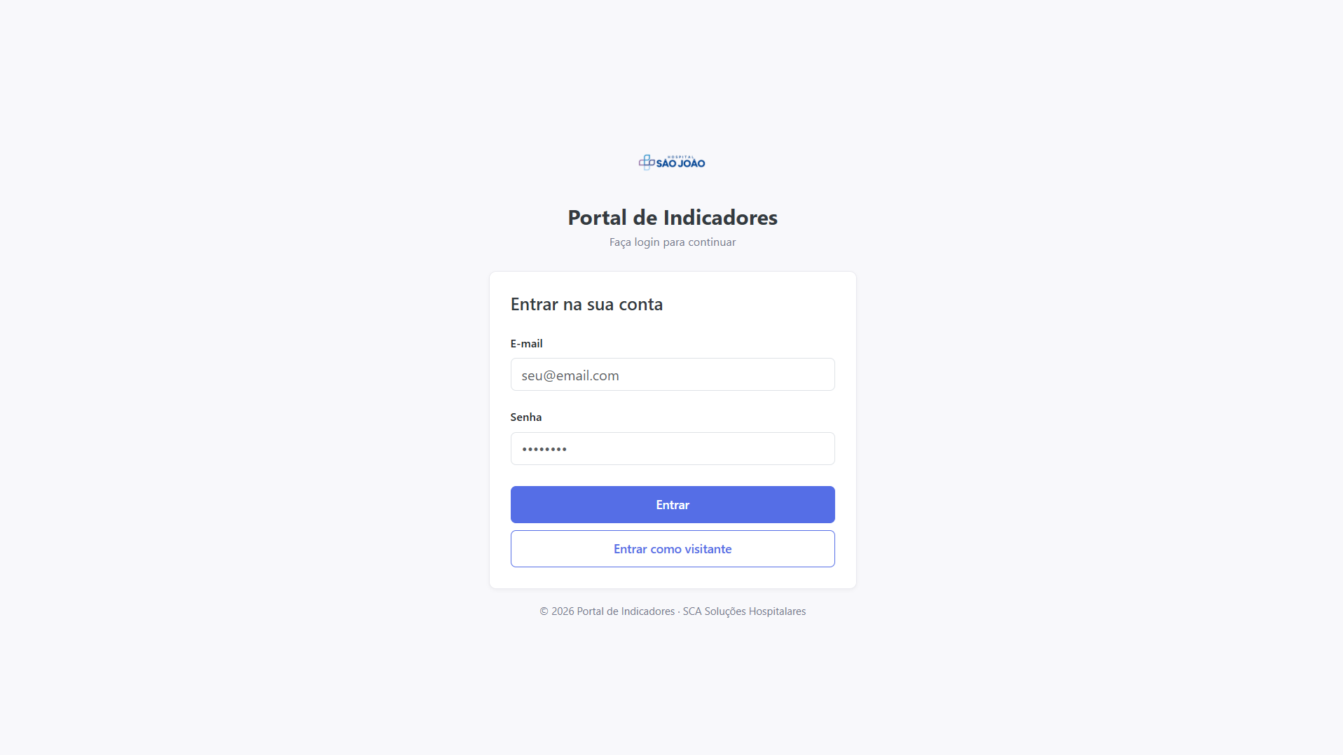 Tela de login do Portal de Indicadores Meta SUS desenvolvido pela Perondi Tech